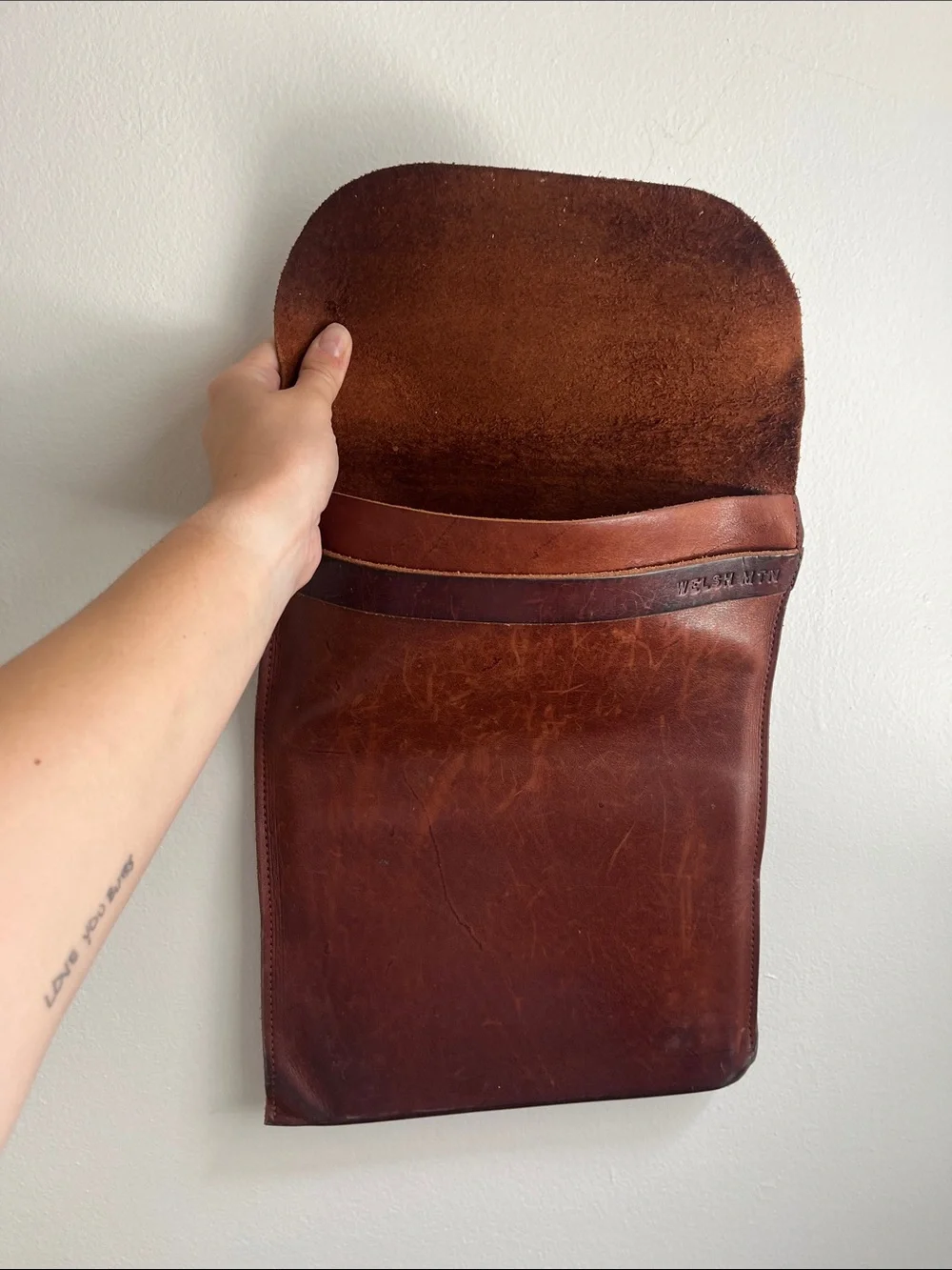 Brown Leather Laptop Sleeve - Welsh Mountain Brand